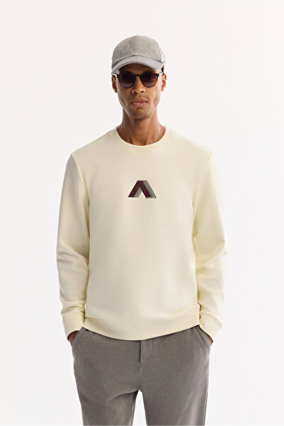 Avva Men's Ecru Crew Neck Cotton Bi-Stretch Printed Regular Fit Sweatshirt A52Y1305