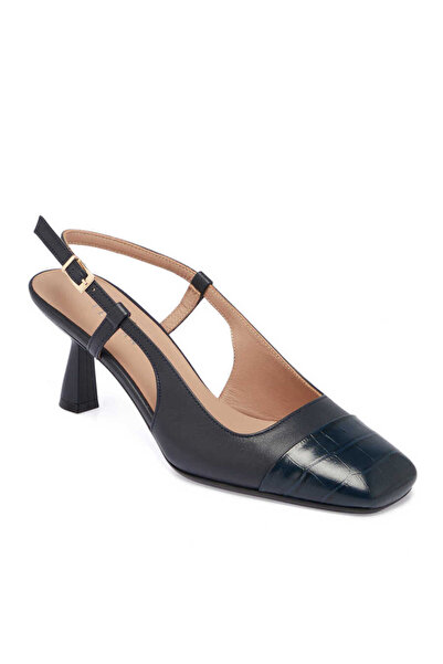 Tergan Lacivert Hakiki Deri Kadın Topuklu Ayakkabı - K24I1AY67170-O15