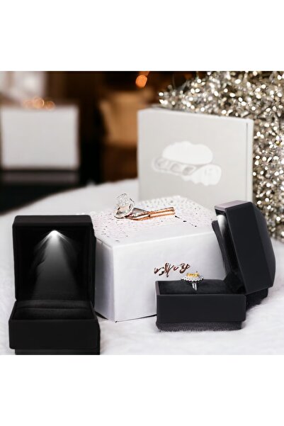 OEM LED Jewelry Box for Wedding Rings, Engagement Ring, Earrings - Black (5.8 x 6.3 x 5 cm)