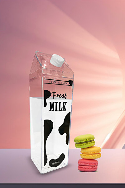 mystylee MYSTYLE FM-27 Mika Süt Şişesi 1000 ml | İnek Desenli, Kapaklı, Cam Görünümlü Dayanıklı Tasarım
