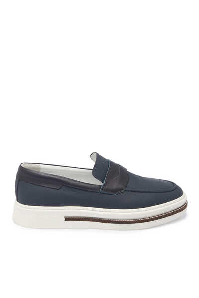 Tergan Lacivert Hakiki Deri Erkek Loafer - E24I1AY56706-A38