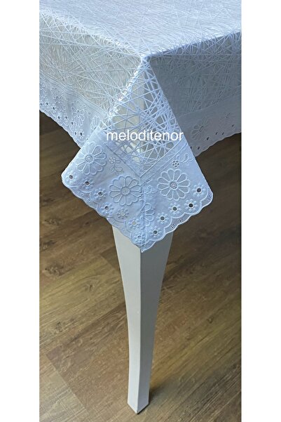 TNR Meiwa Transparent Coating White Thread Pattern Edge Lace Luxury Pvc Rectangular Oilcloth Tablecloth