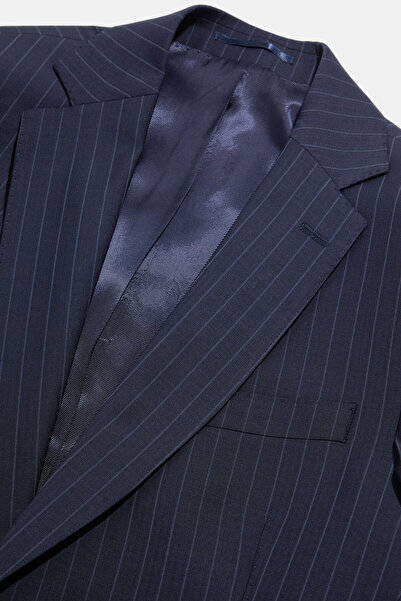 W Collection Dark Blue Striped Regular Fit Suit
