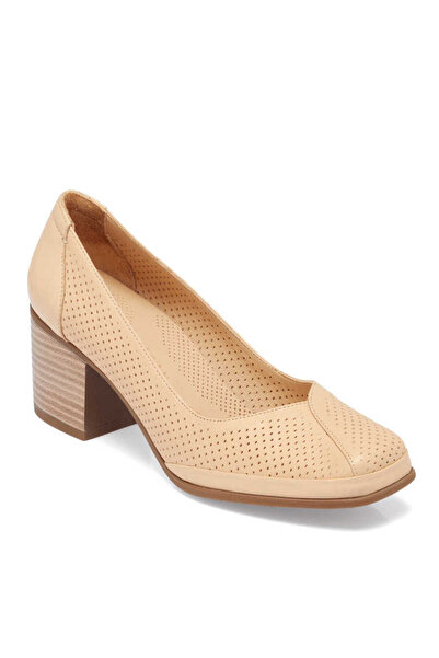 Tergan Bej Hakiki Deri Kadın Topuklu Ayakkabı - K24I1AY67104-A25