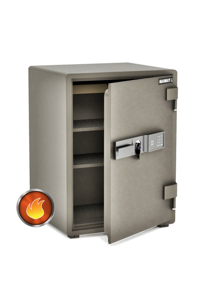 Mahmayi صندوق أمان آمن من نوع Secure 105 يعمل ببصمة الإصبع مع أرفف ومقصورة قابلة للفتح والقفل - (رمادي)