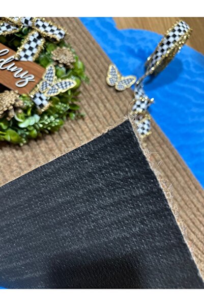 Marrone Damalı Kurdele Simli Kelebek Büyük Boy Paspas 50*100 Kapı Süsü İkili Takım Kokinalı Model