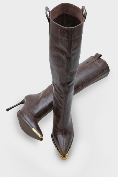 LOJO Dámské boty na podpatku s špičatou špičkou Crocodile Daily Boots Valaora Brown