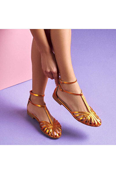 Tergan Turuncu Hakiki Deri Kadın Sandalet - K25Y1SN67789-M39