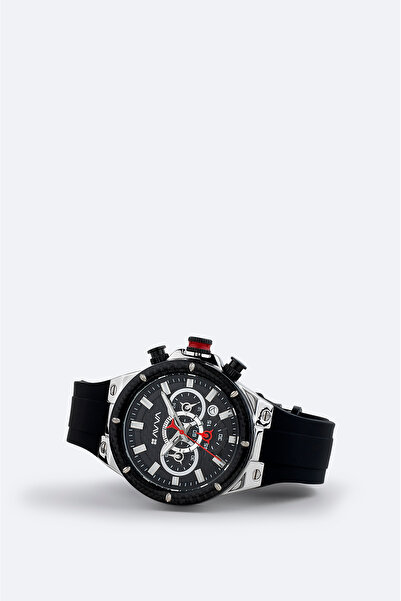 Avva Men's Black - Silver Gift Boxed Silicone Band Wrist Watch B009030
