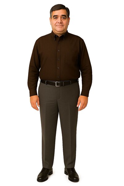 BURSPA Ανδρικό πουκάμισο Dad με χαλαρή εφαρμογή, μονόχρωμο χειμωνιάτικο καφέ