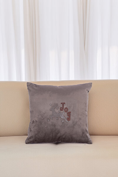 ASDİVA Новогодишна калъфка за възглавница с антрацитен фон, мотив с елени и к...