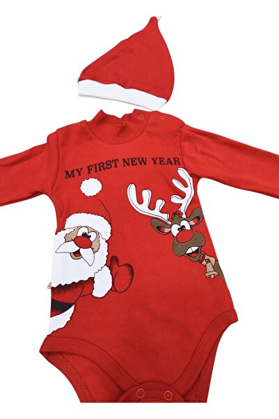 Vipbebe Santa Claus Deer Printed New Year's Outfit 3-Piece Set with Badge