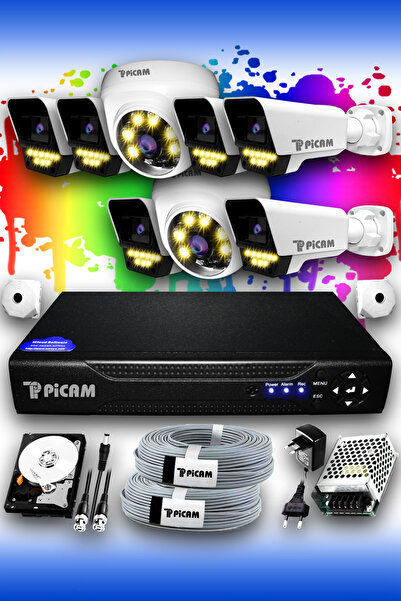 Picam 8 Kameralı Süper 2 İç Kamera Set 500 GB 5 MP 2K Renkli Gece Görüşlü Güv...