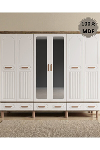 Home Comiet Perry 6 Kapaklı Aynalı Çekmeceli MDF Gardırop