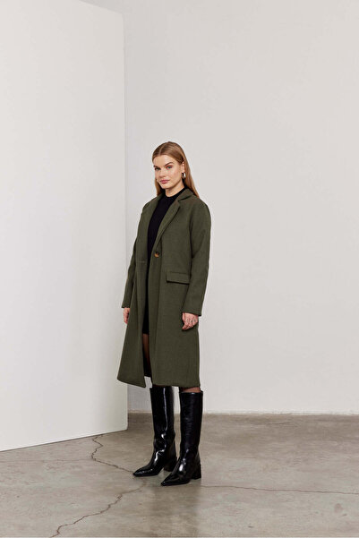 SevdeUgur Women's Green Long Lined Cashmere Coat / Collection