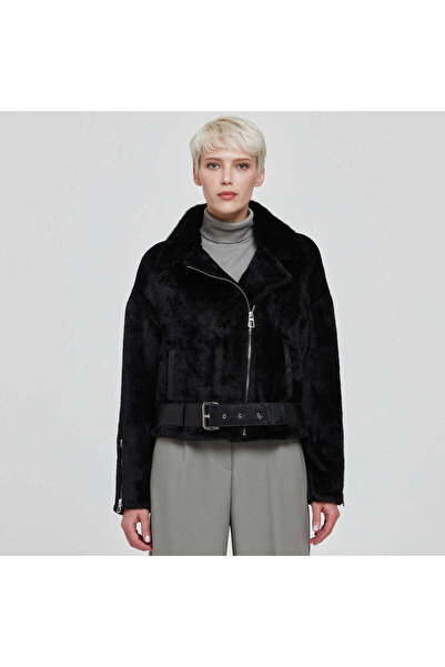 Tergan Siyah Tekstil-Kürk Kadın Kürk Mont - K22KKM320310-R32
