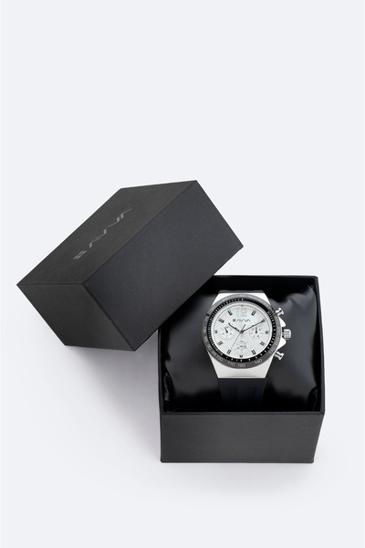 Avva Men's Black - Silver Gift Boxed Silicone Band Wrist Watch B009031