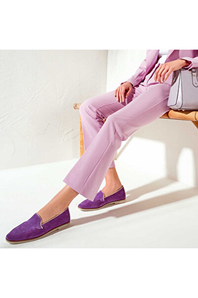 Tergan Mor Hakiki Süet Deri Kadın Babet - K24I1AY67347-F48