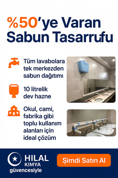 hilal kimya Dozator de săpun lichid cu buton de 10 litri cu 5 robinete și depozit central – pentru școală, moschee și utilizare în grup