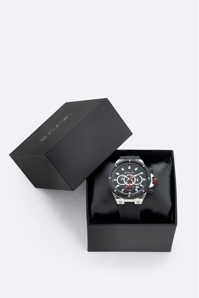 Avva Men's Black - Silver Gift Boxed Silicone Band Wrist Watch B009030