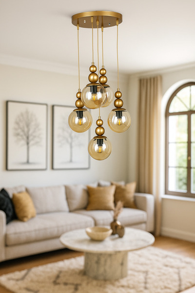 VENON Kardan Adam 5li Sarkıt TAVAN MONTAJLI Avize Eskitme BAL Glop Salon Aviz...