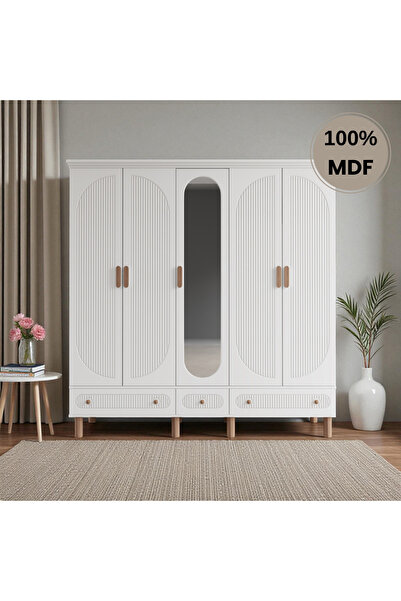 Home Comiet Sally 5 Kapaklı Aynalı Çekmeceli MDF Gardırop