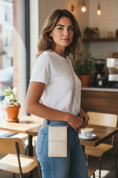 Universal Krem Eşsiz Pazar Kadın Çapraz Askılı Telefon 3 Bölmeli Cüzdan Çanta