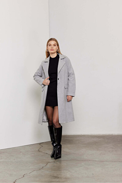 SevdeUgur Women's Gray Long Lined Cashew Coat / Collection