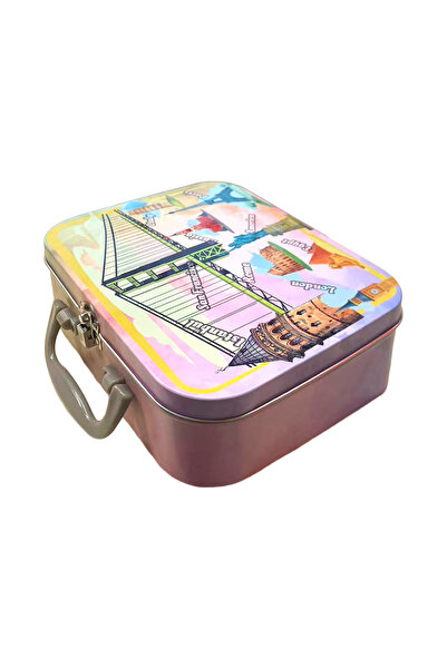 mystylee World Metal Box | Storage Box with Handle, Map Pattern Metal Organizer 20.5X17X6.5 cm