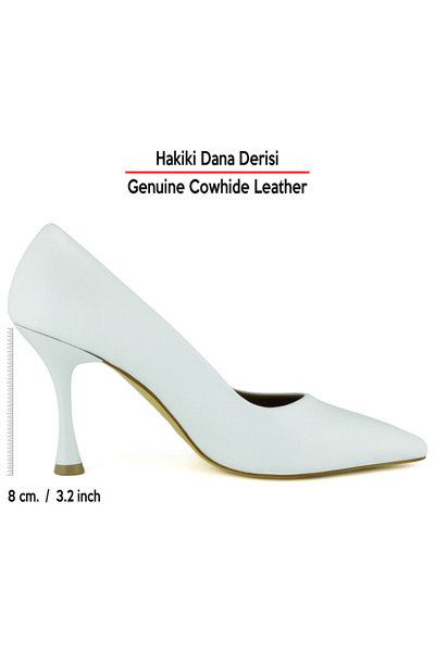 Erkan Saçmacı Suzanna White Genuine Cowhide Leather Pointed Toe Classic Thin Heels Shoes