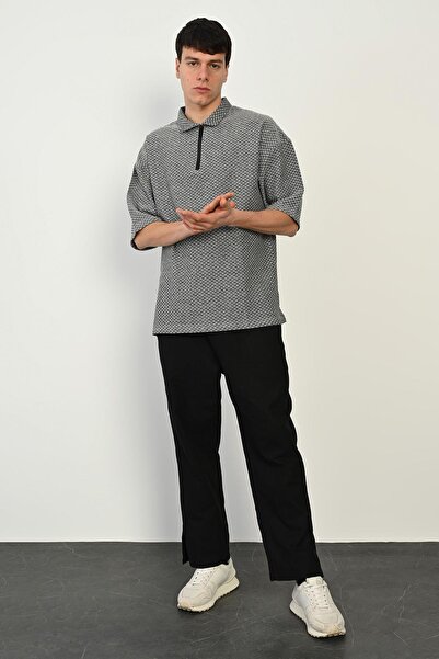 Rocqerx Μοντέλο R-5755 - Κοντομάνικο μπλουζάκι με λεπτομέρεια με φερμουάρ στον γιακά