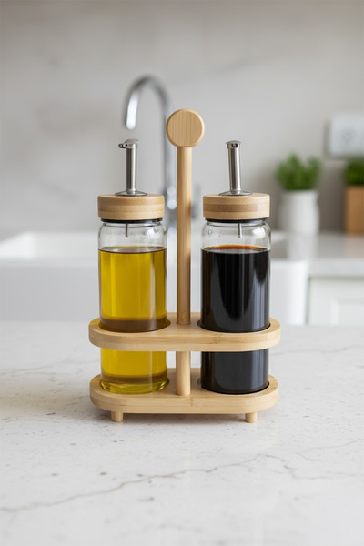 Bambum Mima Bamboo Stand 2-Piece Oil Pot Set Large