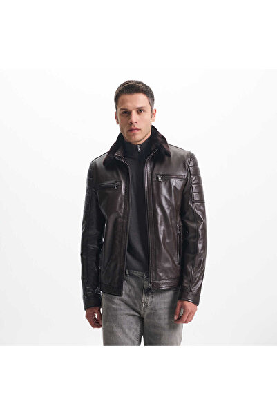 Tergan Kahve Hakiki Deri Erkek Hakiki Deri Mont - E24KDM310577-Q4Q