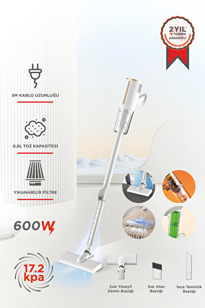 Torima TVC-01 Beyaz Elektrikli Dikey Süpürge 600W Vakum Süpürge