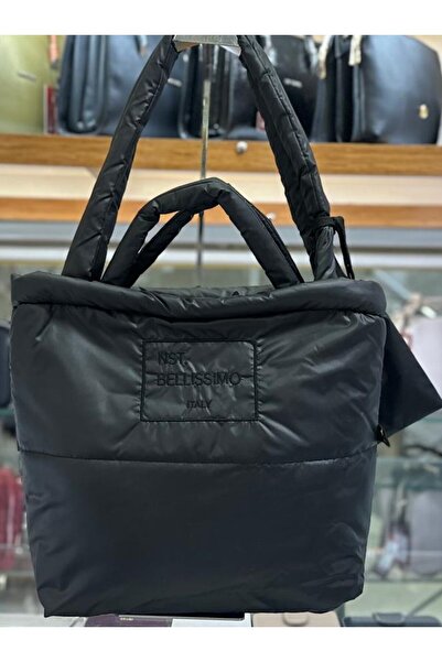 Sellini Kadın Siyah Kabartmalı Puf Kumaş El, Omuz Ve Çapraz Çanta 328