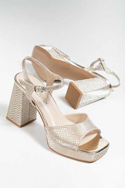 ALTIN TOPUK Gold Glitter Platform Heeled Evening Dress Shoes