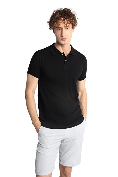 İgs Ανδρικό μαύρο μπλουζάκι Modernfit / Slim Fit Polo Neck