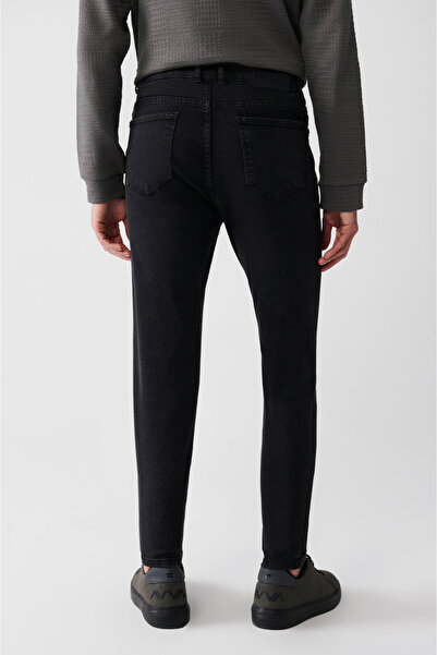 Avva Men's Anthracite Antique Washed Flexible Jean Trousers E 003513