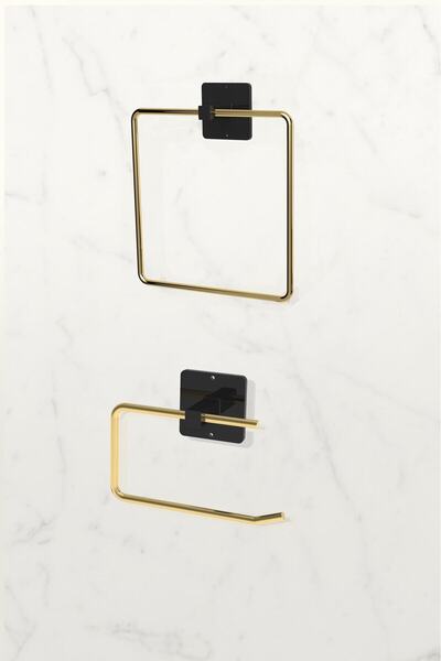 KARTEYA Yapışkanlı Paslanmaz Gold Wc Kağıtlık ve Kare Havluluk Banyo Mutfak 2...