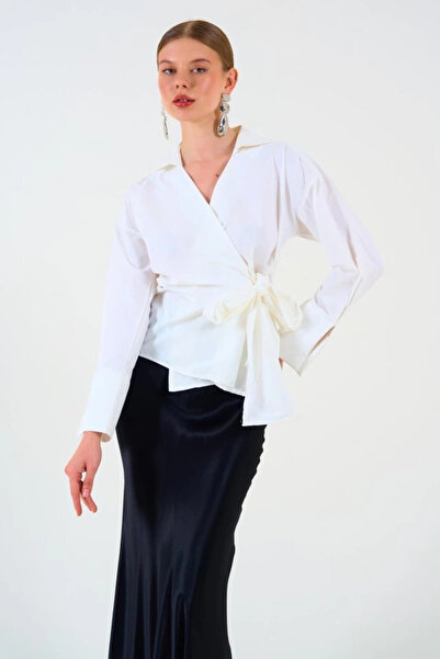 Giyimodam Обикновена риза с връзки отстрани - екрю