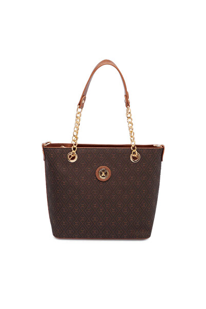 Tergan Kahve Print Kadın Omuz Çantası - S1WPR0000801-R1P