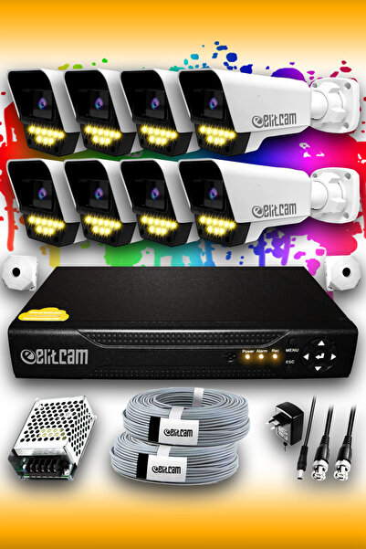 Elitcam 8 Kameralı Süper 8 Dış Kamera Set HDD'siz 5 MP 2K Renkli Gece Görüşlü...