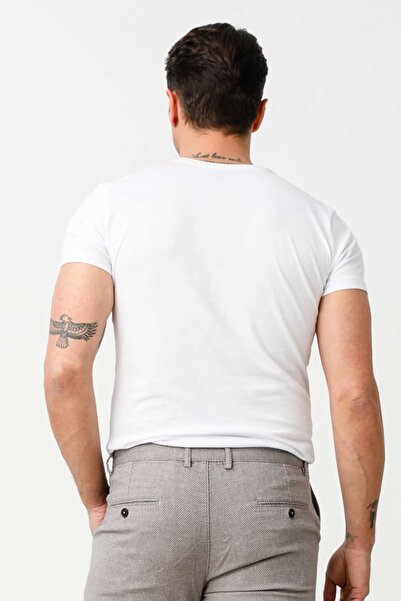 İgs White Standard Fit Slim Fit Crew Neck Plain Short Sleeve 100% Cotton T-Shirt