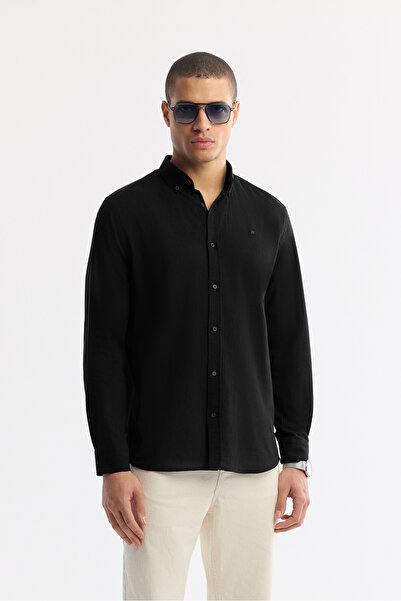 Avva Men's Black Button down Collar 100% Cotton Regular Fit Shirt A51Y2206