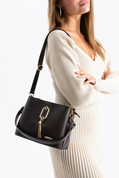 Sanmorris حقيبة يد وكتف نسائية متوسطة الحجم بحزام مزدوج وتفاصيل شراشيب وثلاثة...