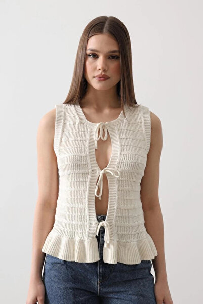 Aesco   Vest with Tie Front - Ecru