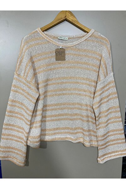 Cherry Lane سترة تريكو كبيرة الحجم مخططة باللون البيج والبرتقالي