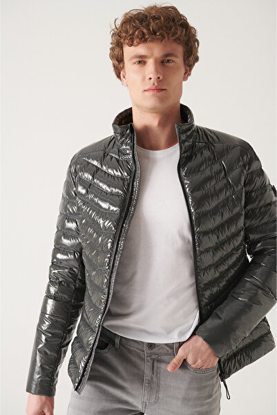 Avva Men's Anthracite Goose down Water Repellent Windproof Shiny Puffer Comfort Fit Jacket E006015