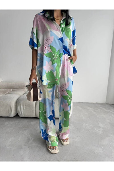 Modayakamoz ΠΡΑΣΙΝΟ ΜΕΓΑΛΟ ΣΧΕΔΙΟ ΛΟΥΛΟΥΔΙ ΣΑΤΕΝ ΠΟΥΚΑΜΙΣΟ-ΠΑΝΤΕΛΟΝΙ ΣΕΤ - Πράσινο