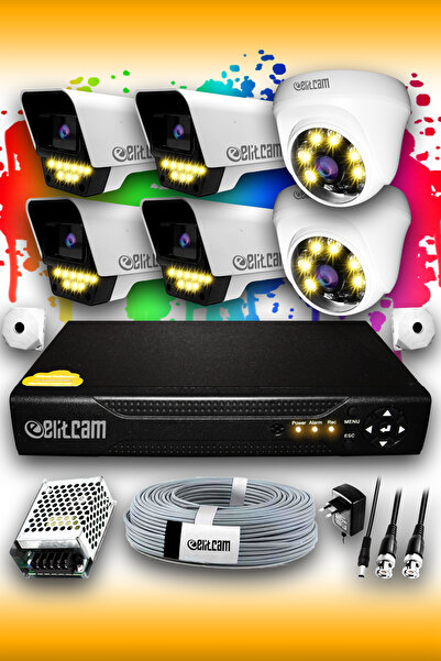 Elitcam 6 Kameralı Süper 2 İç Kamera Set HDD'siz 5 MP 2K Renkli Gece Görüşlü ...